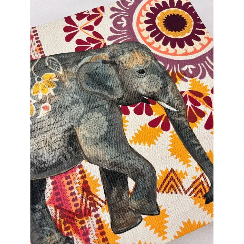 Decorative Bohemian Elephant Textured Canvas Wall Art